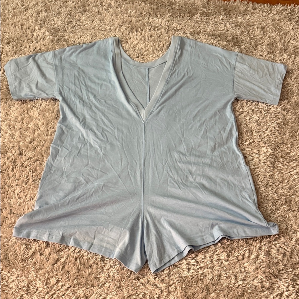 Reversible Light Blue V-Neck Romper